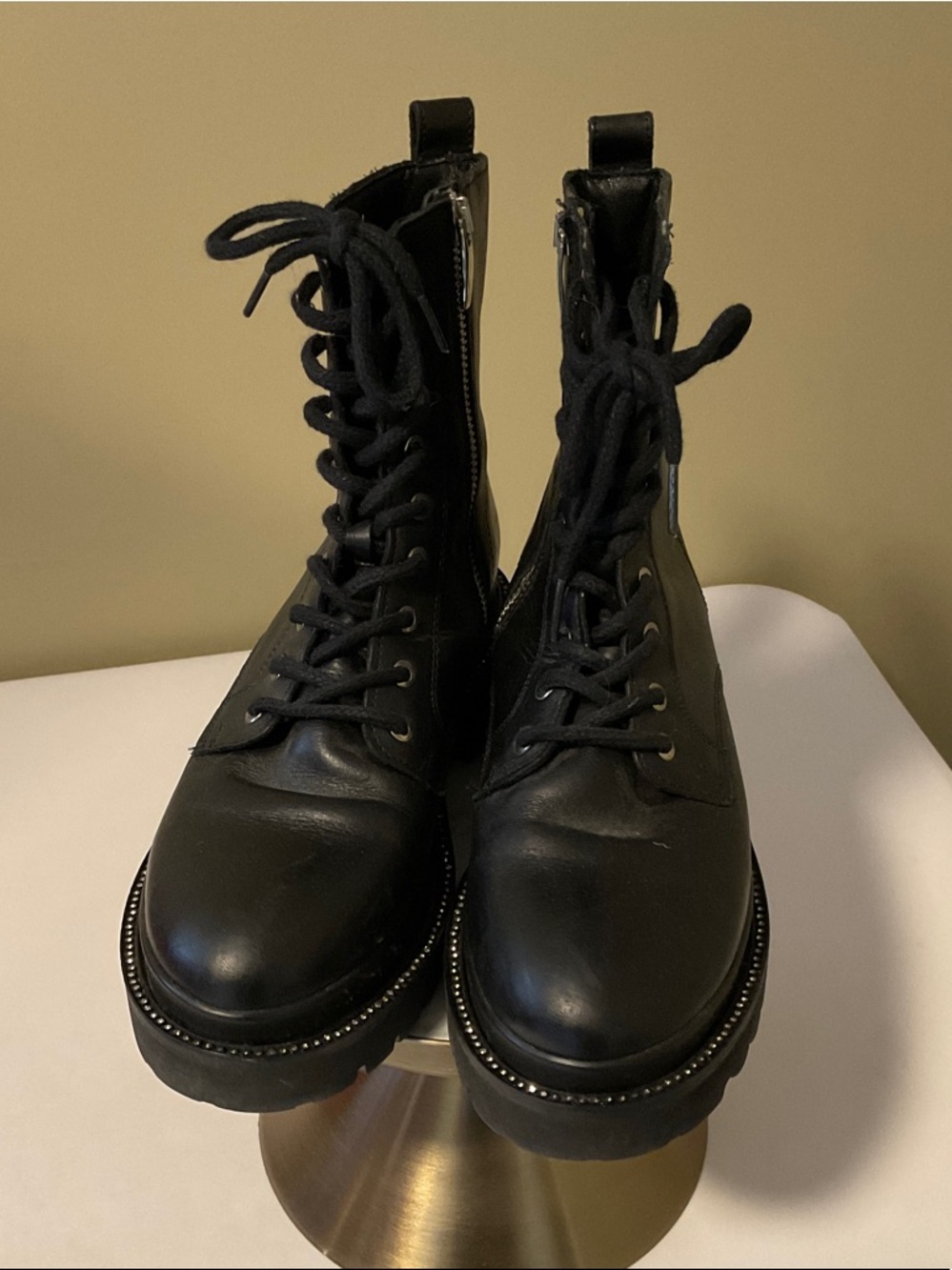 Steve Madden Black Lace-Up Platform Combat Boots - Picture 2 of 4